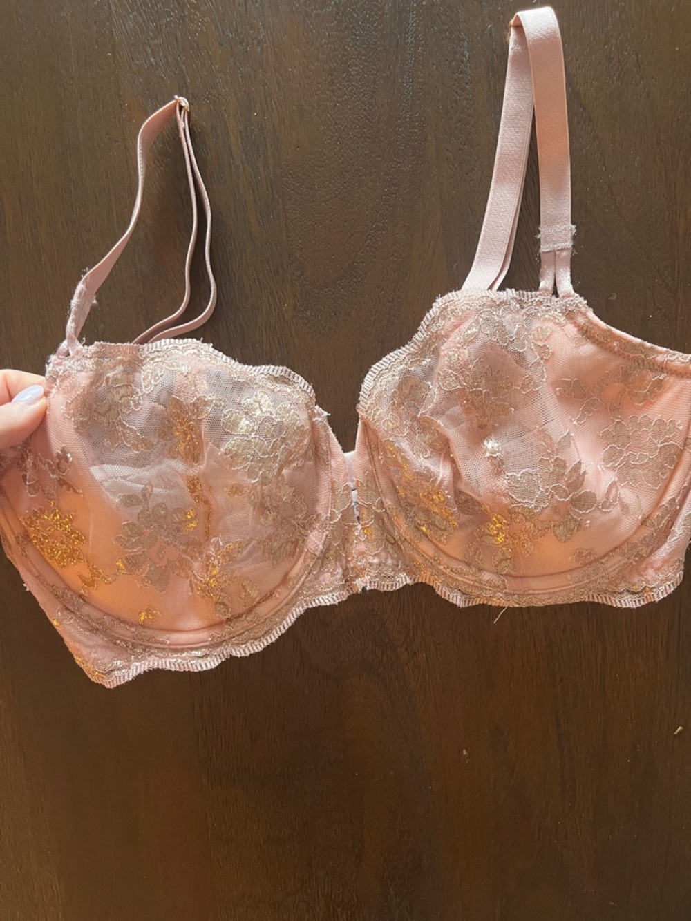 Victoria's Secret Blush Pink Lace Underwire Bra with Gold Accents